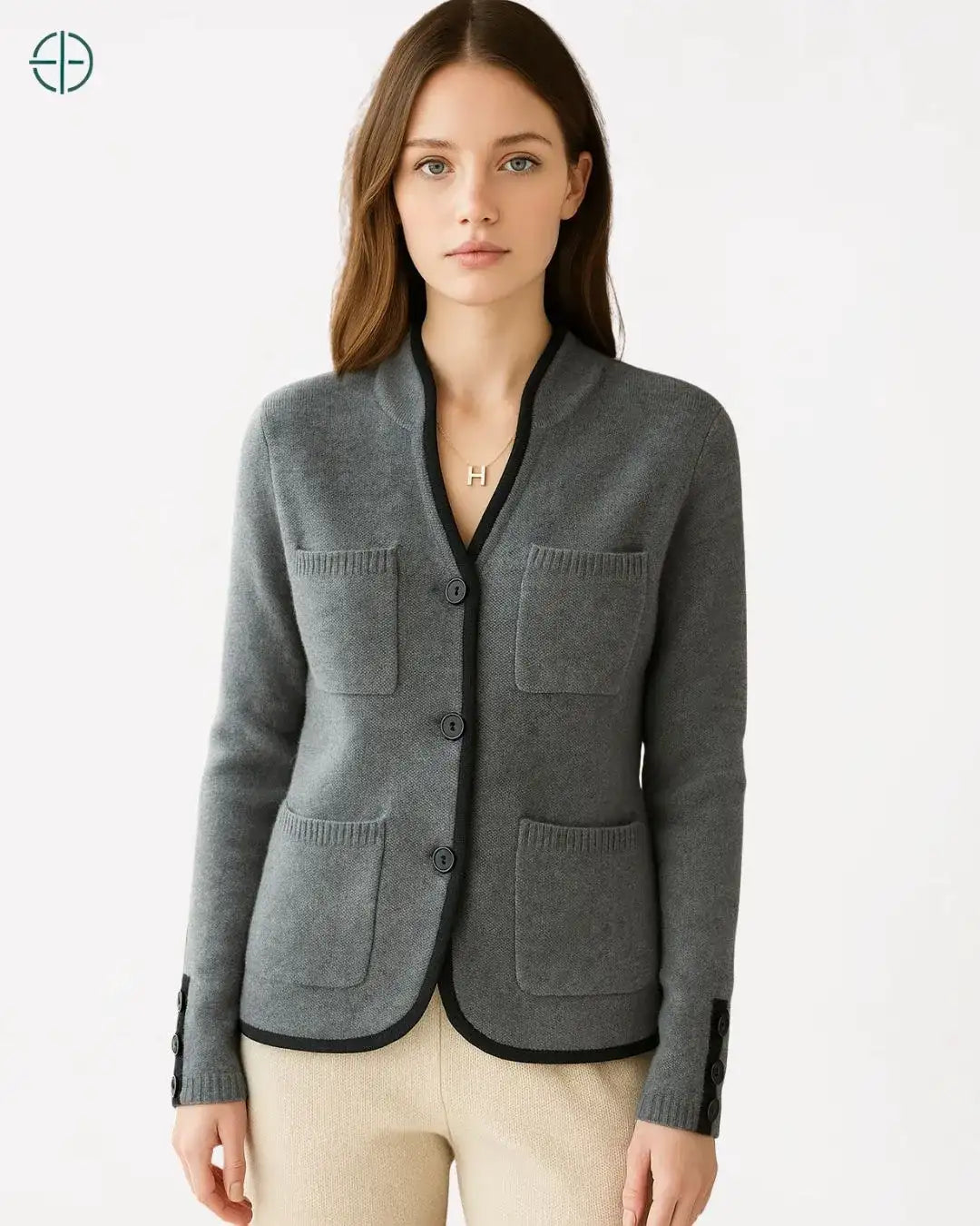 Jaqueta com Debrum Contrastante 100% Caxemira | Rest Money™