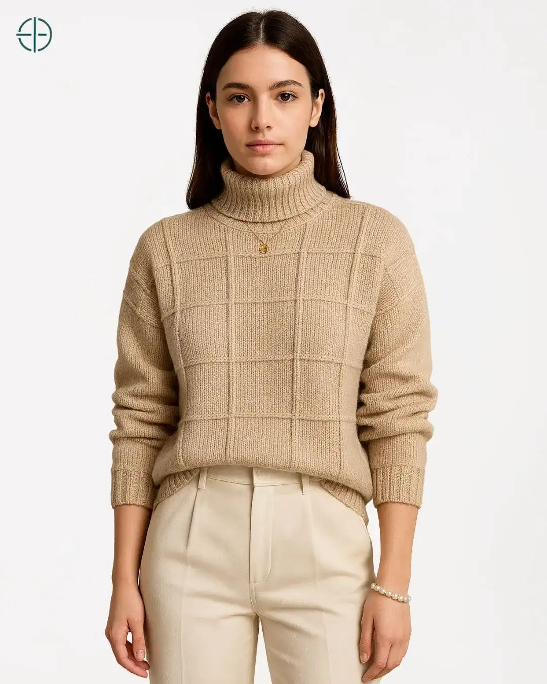 Suéter Gola Alta Quadriculado 100% Caxemira | Rest Money™