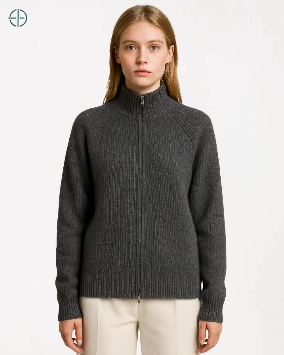 Jaqueta Canelada com Zíper 100% Caxemira | Rest Money™