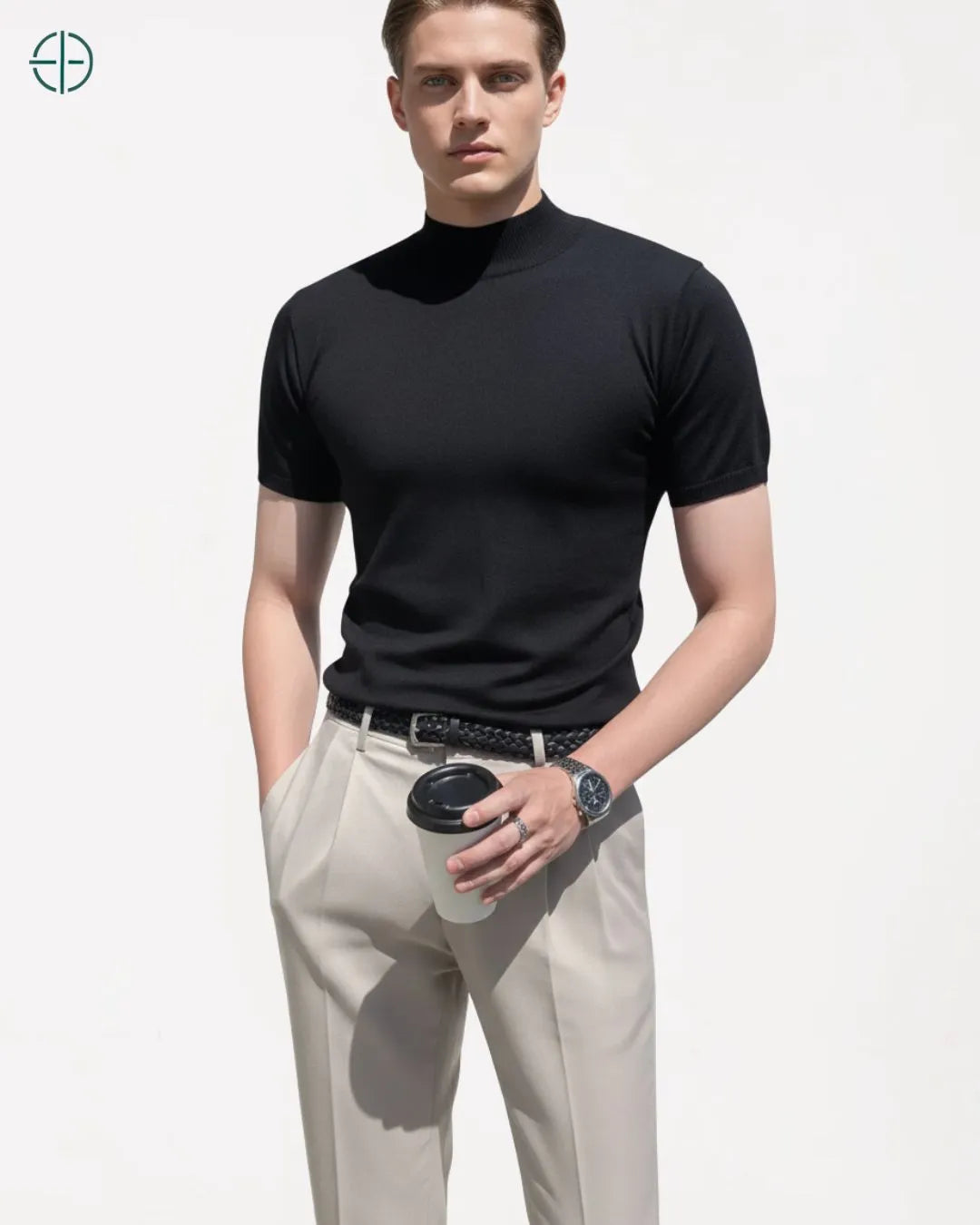 Camisa Masculina Canelada Gola Alta Preto | Rest Money™