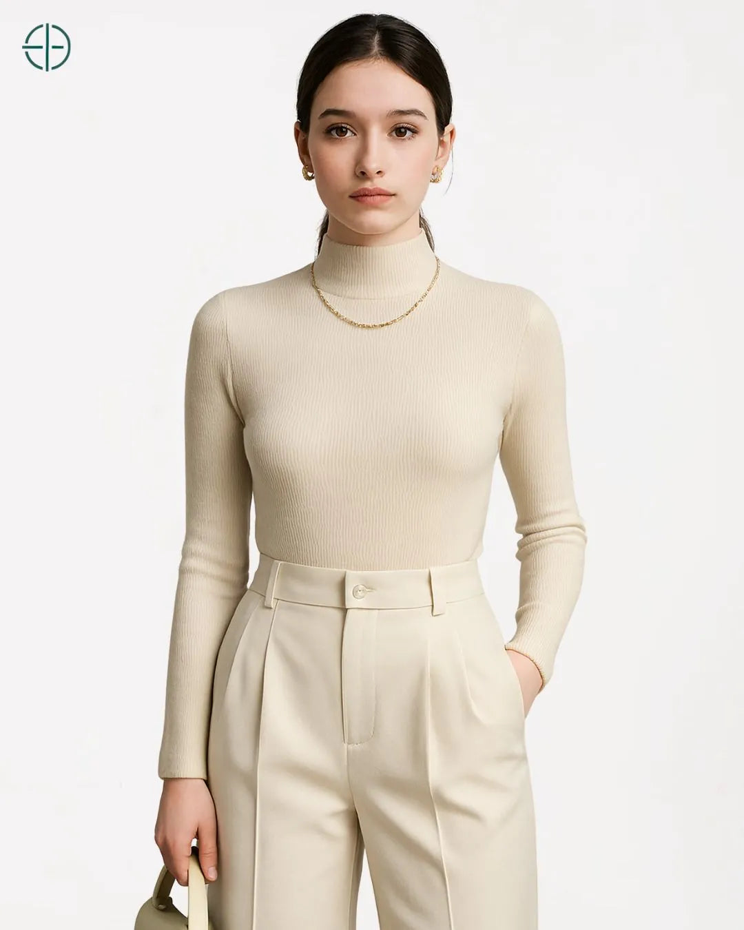 Suéter Gola Alta Canelado Slim 100% Caxemira | Rest Money™