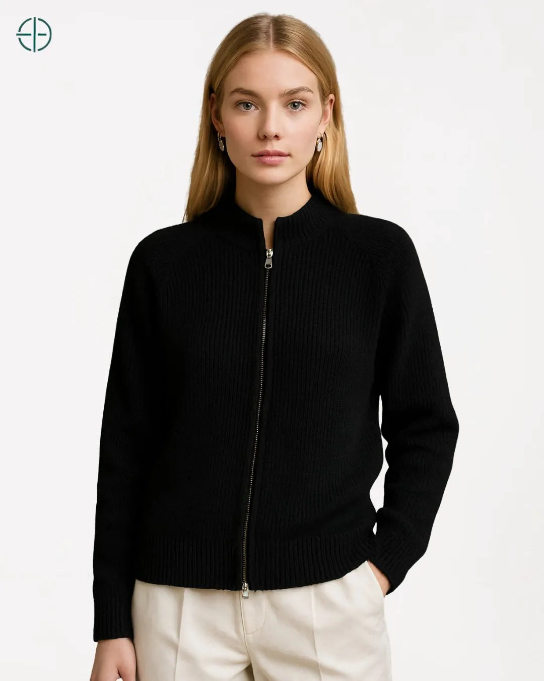 Jaqueta Canelada com Zíper 100% Caxemira | Rest Money™