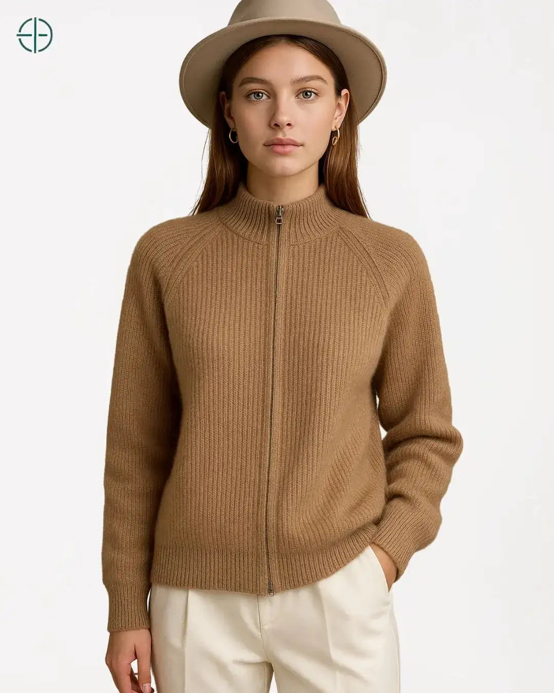 Jaqueta Canelada com Zíper 100% Caxemira | Rest Money™