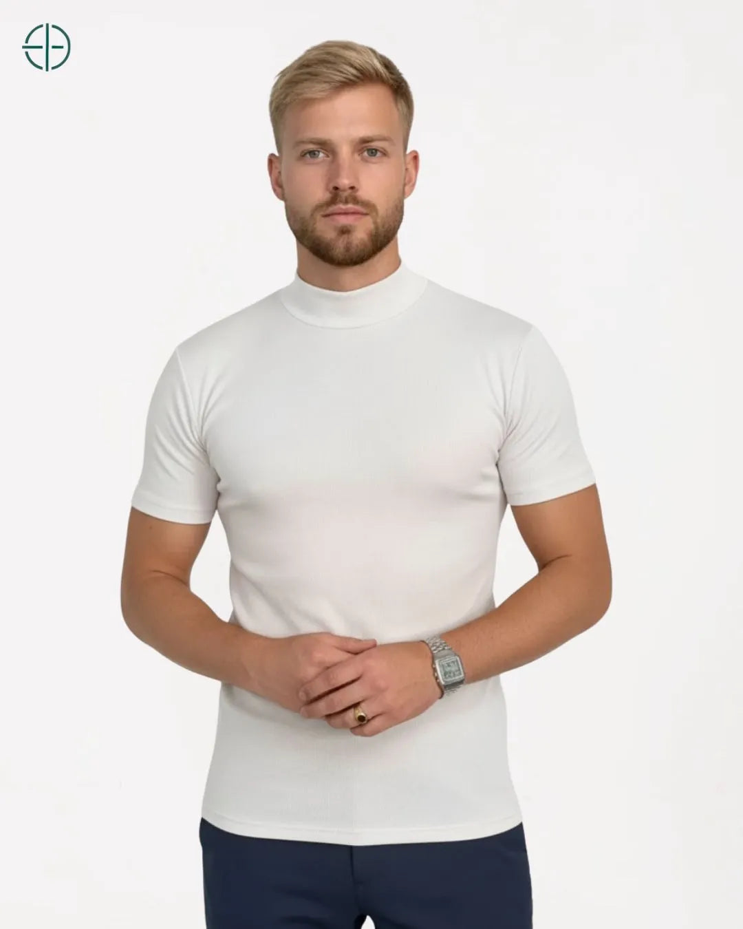 Camisa Masculina Canelada Gola Alta Branca | Rest Money™