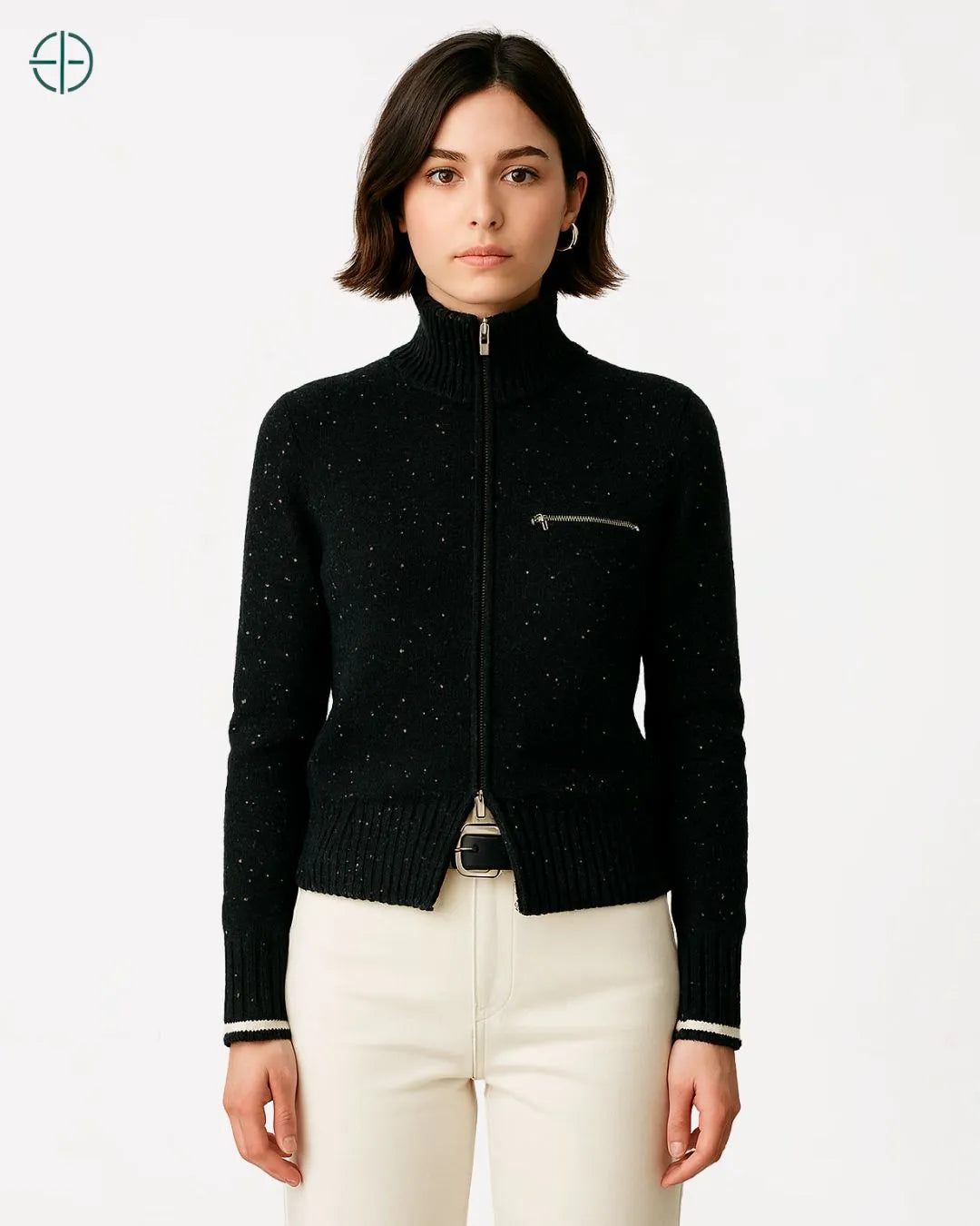 Jaqueta com Zíper e Bolso Frontal 100% Caxemira | Rest Money™