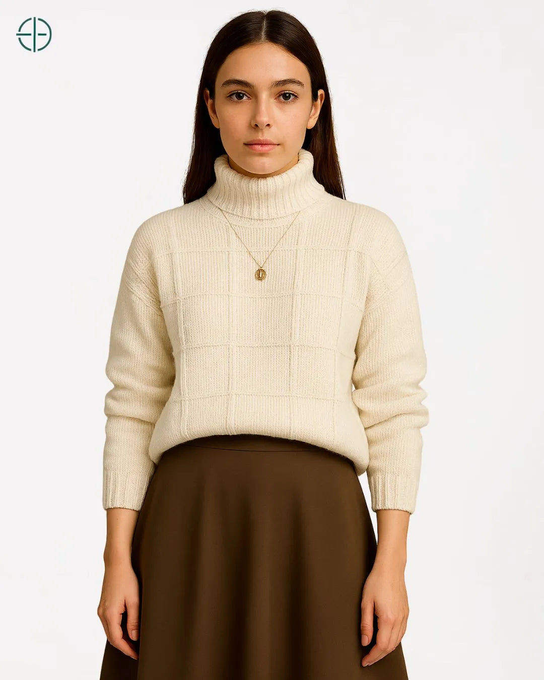 Suéter Gola Alta Quadriculado 100% Caxemira | Rest Money™