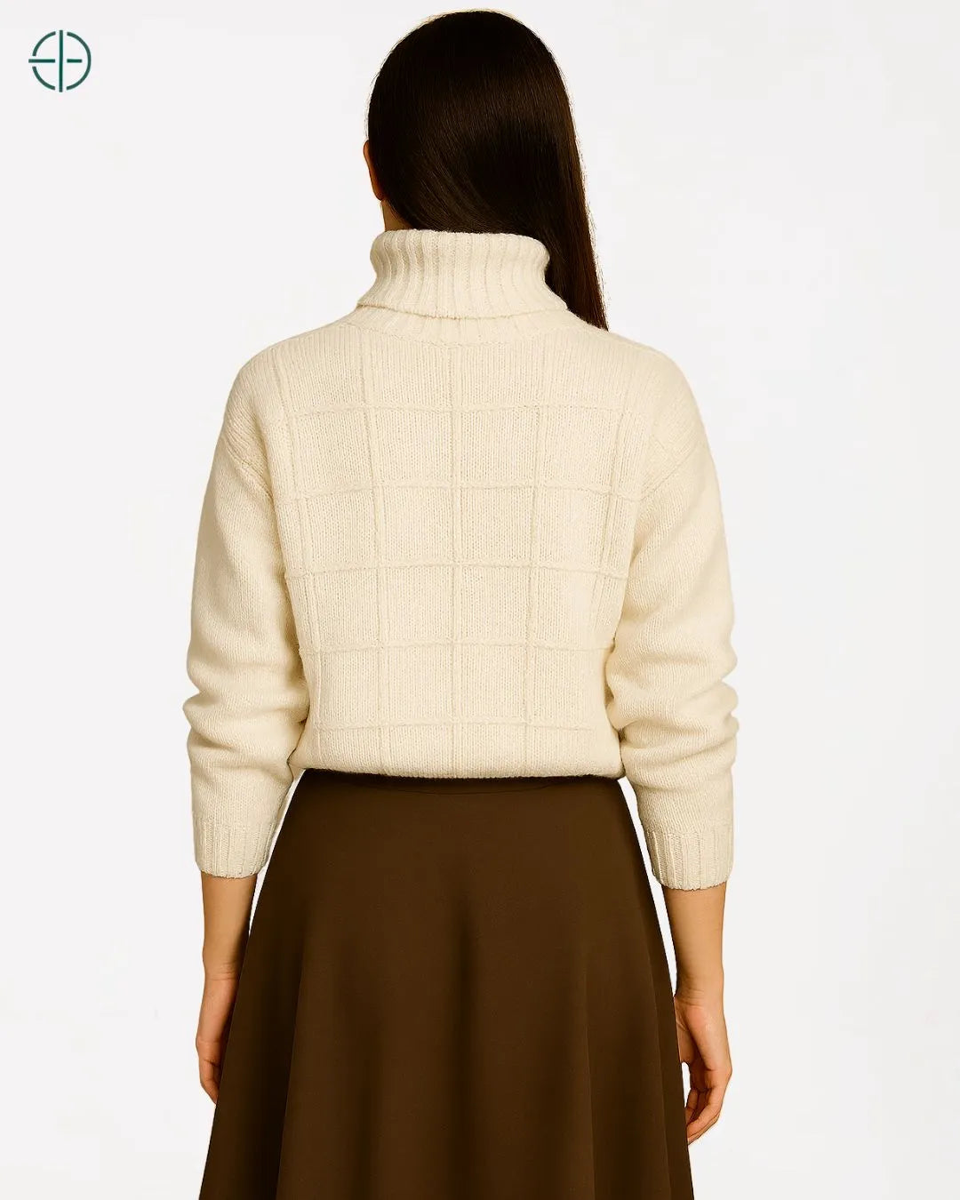 Suéter Gola Alta Quadriculado 100% Caxemira | Rest Money™