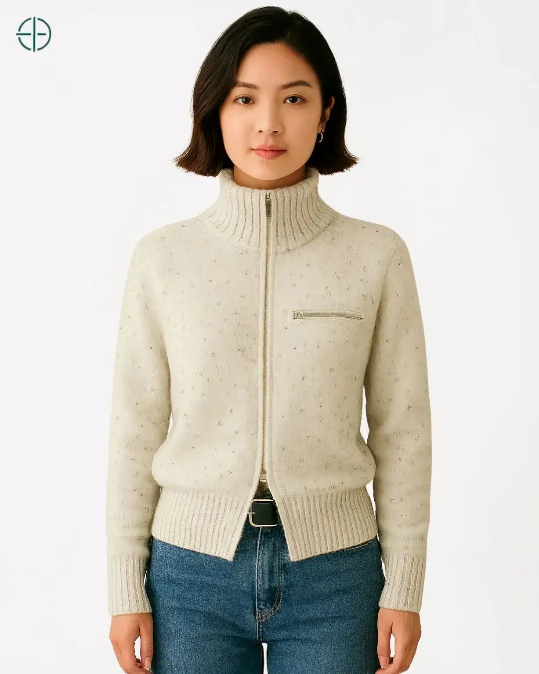 Jaqueta com Zíper e Bolso Frontal 100% Caxemira | Rest Money™