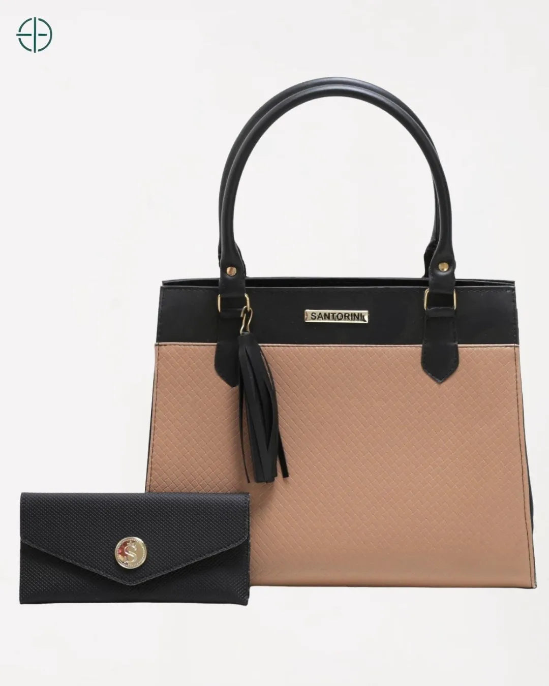 Bolsa Feminina Grande + Carteira Santorini Handbag Preto-Nude
