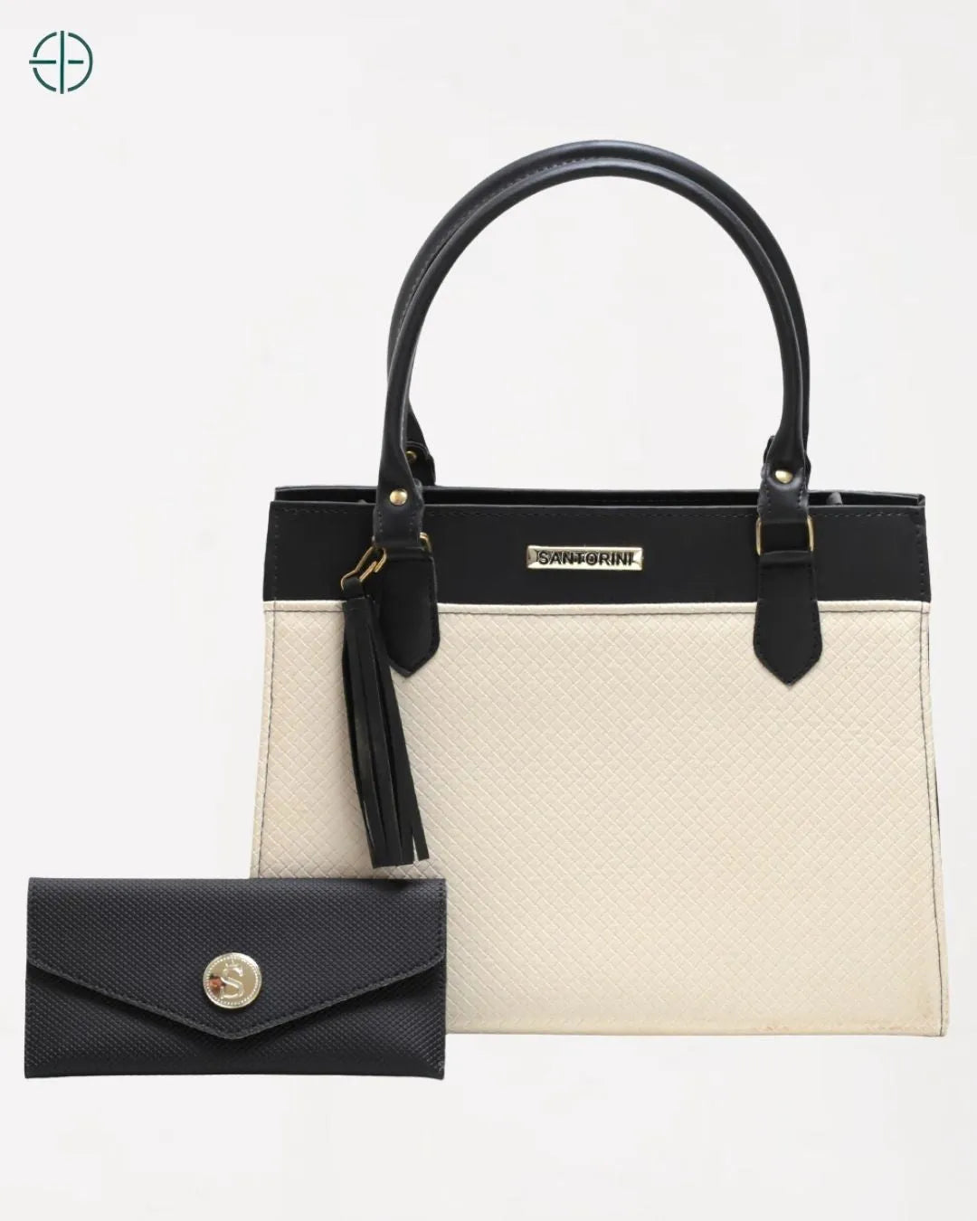 Bolsa Feminina Grande + Carteira Santorini Handbag Preto-Creme