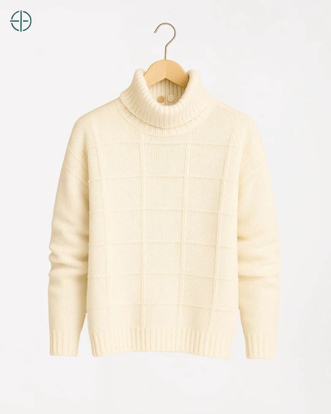 Suéter Gola Alta Quadriculado 100% Caxemira | Rest Money™