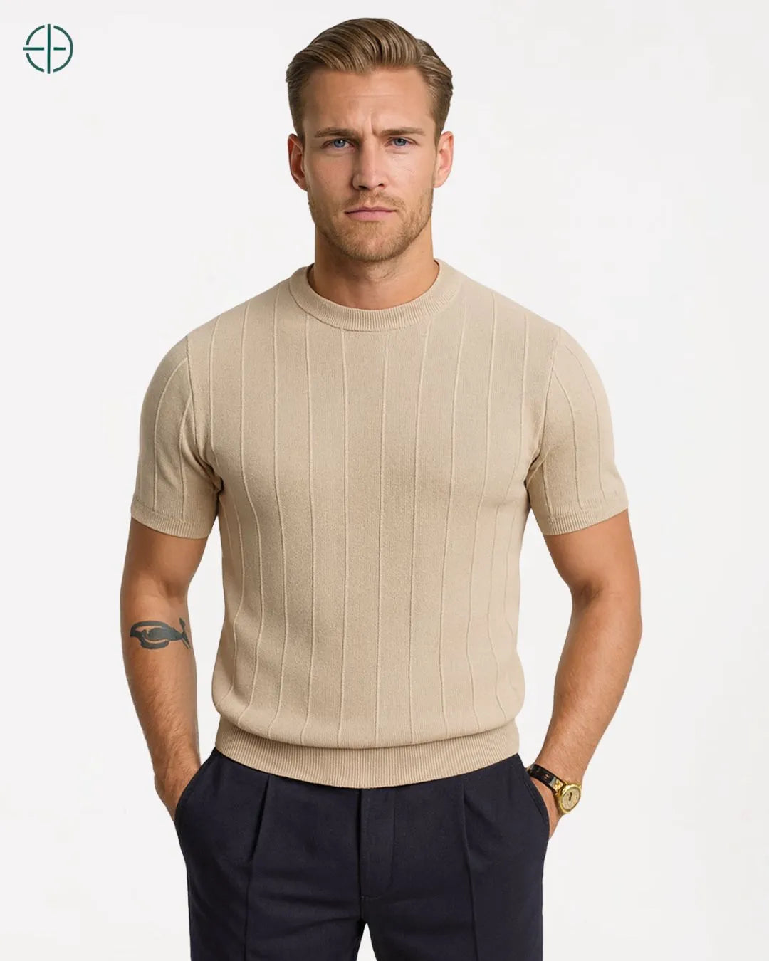 Camiseta Canelada Masculina Bege | Rest Money™