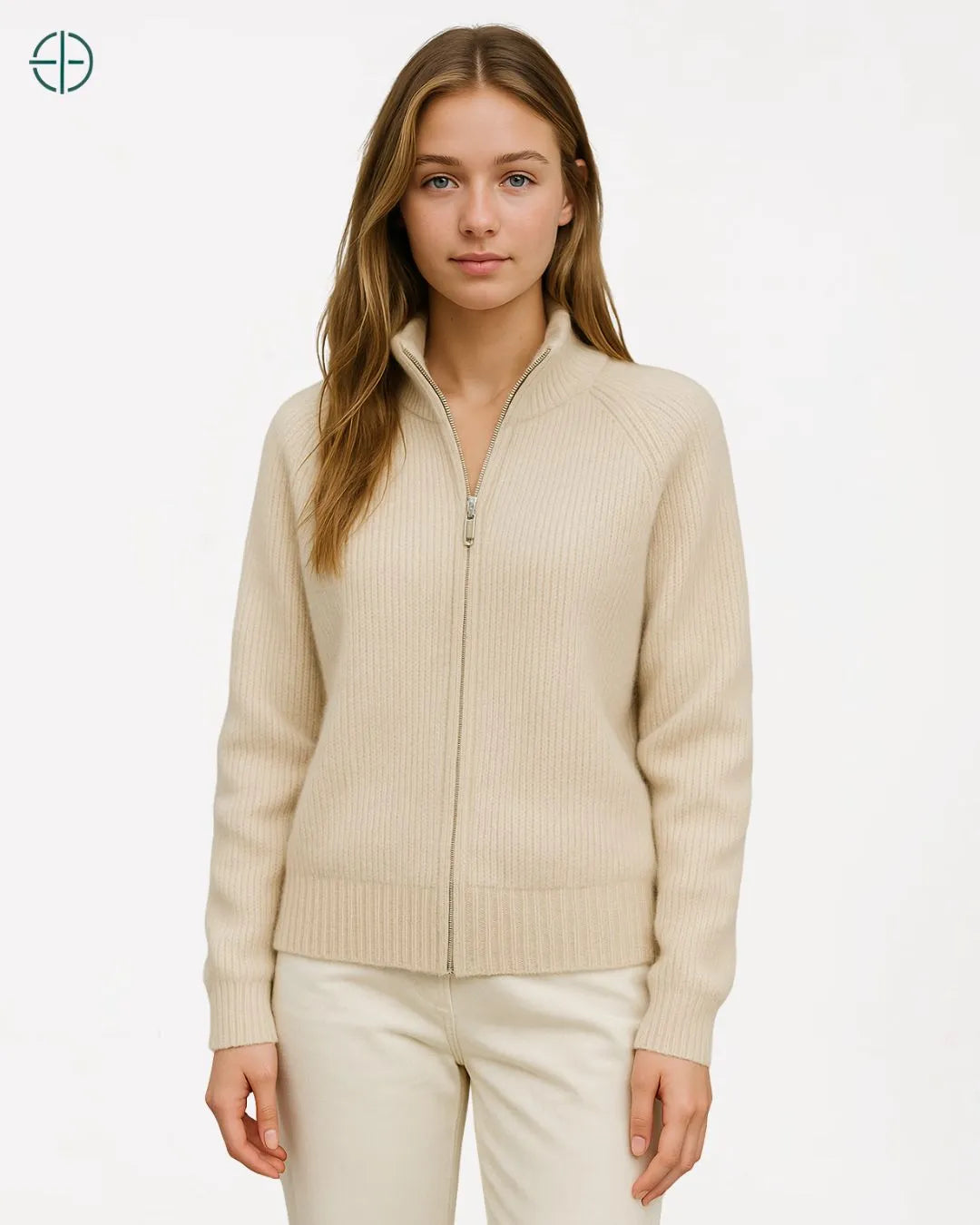 Jaqueta Canelada com Zíper 100% Caxemira | Rest Money™