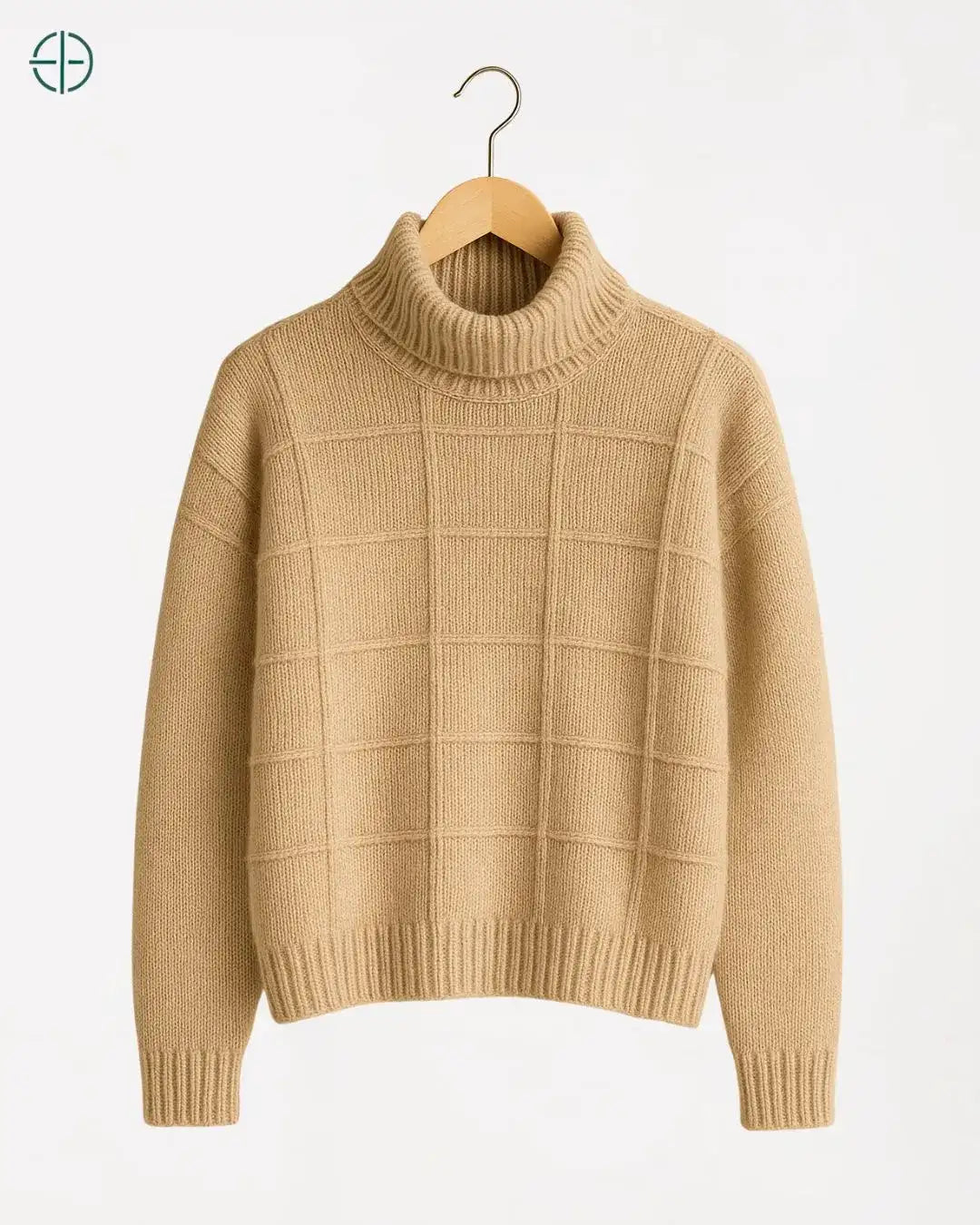 Suéter Gola Alta Quadriculado 100% Caxemira | Rest Money™