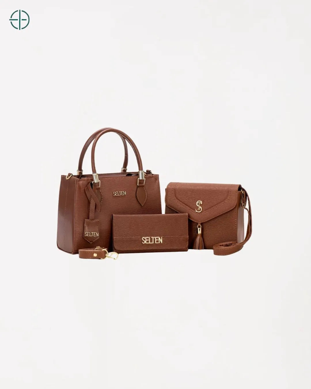 Kit Bolsa Transversal Feminina Tote + Bolsa Tiracolo + Carteira Marrom | Rest Money™