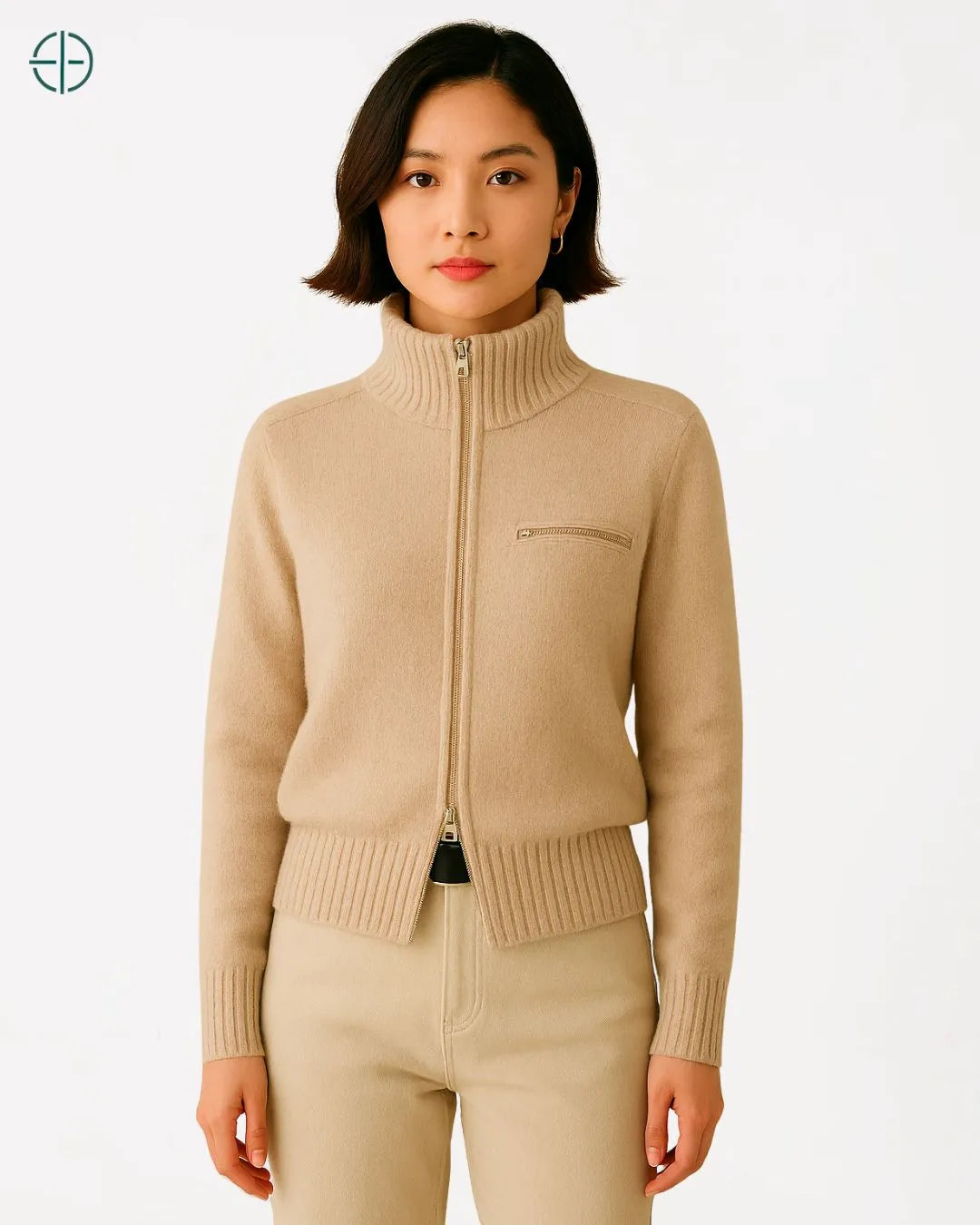 Jaqueta com Zíper e Bolso Frontal 100% Caxemira | Rest Money™