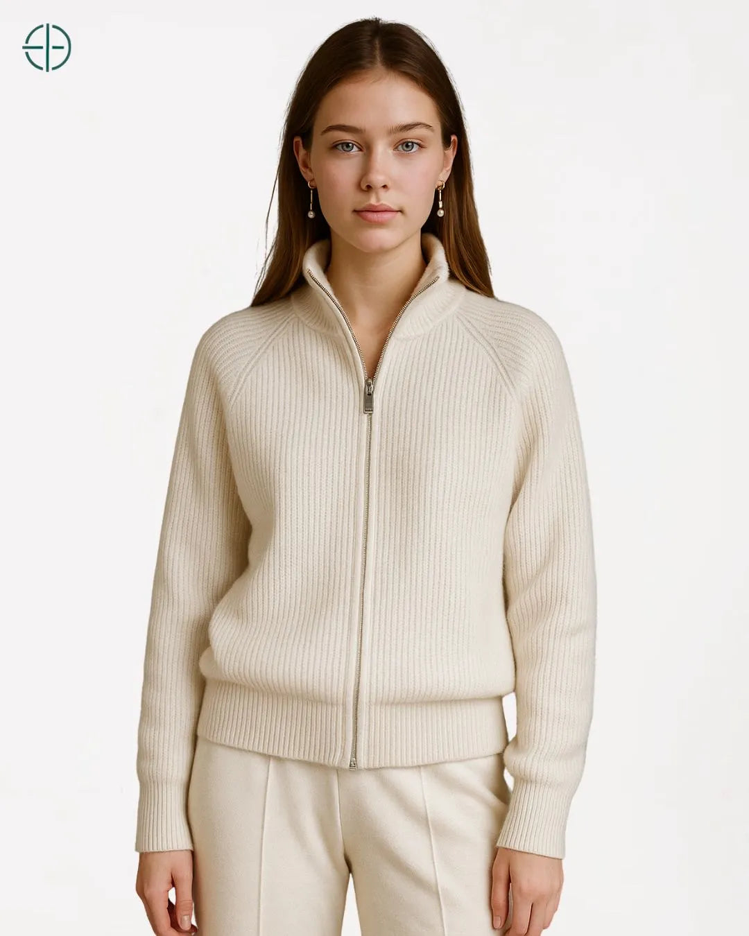 Jaqueta Canelada com Zíper 100% Caxemira | Rest Money™