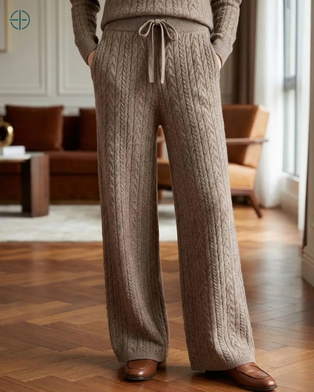 Calça trançada feminina 100% caxemira luxo discreto