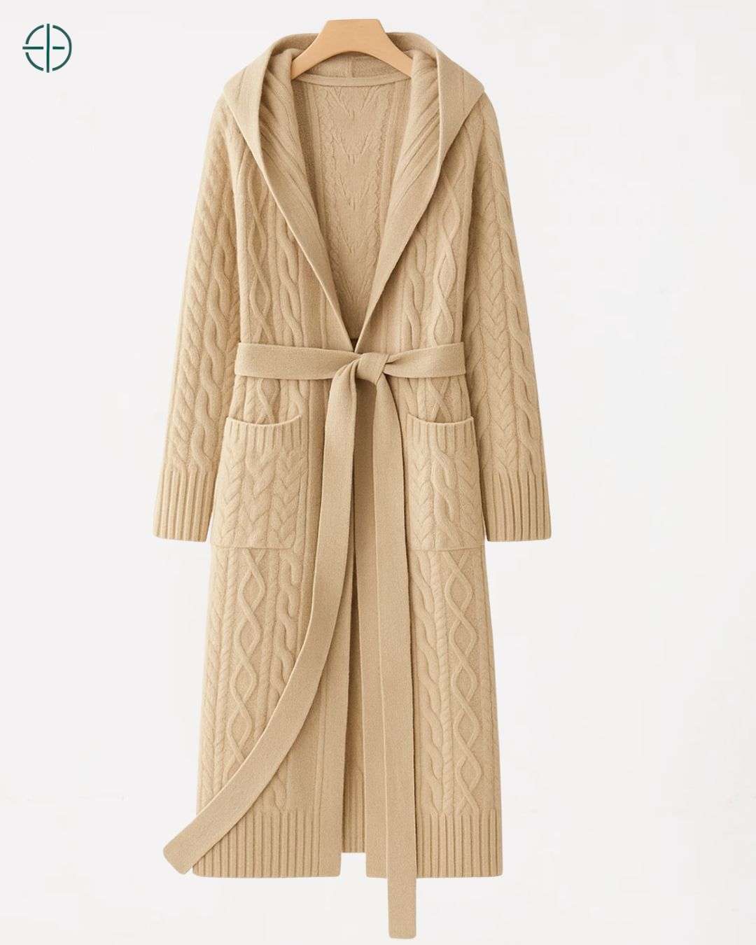 Sobretudo Longo Trançado com Capuz 100% Caxemira