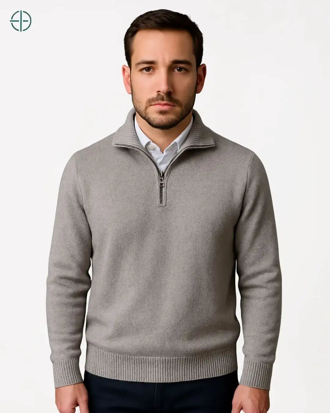 Sueter Meio Ziper Gola Alta 100% Caxemira