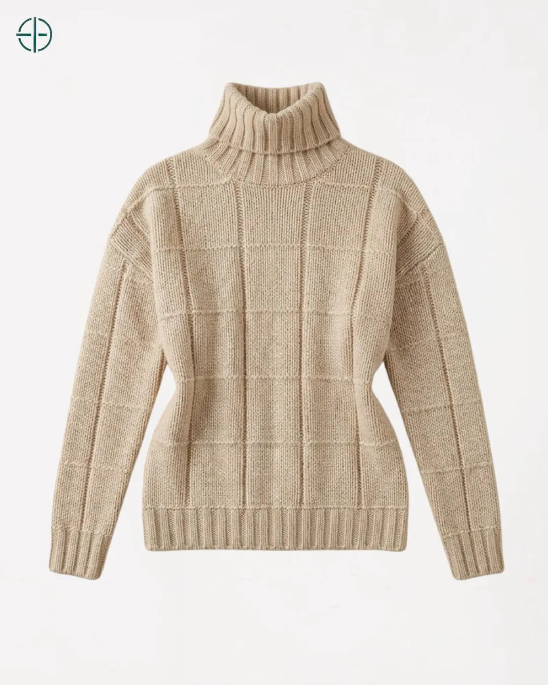 Suéter Gola Alta Quadriculado 100% Caxemira | Rest Money™