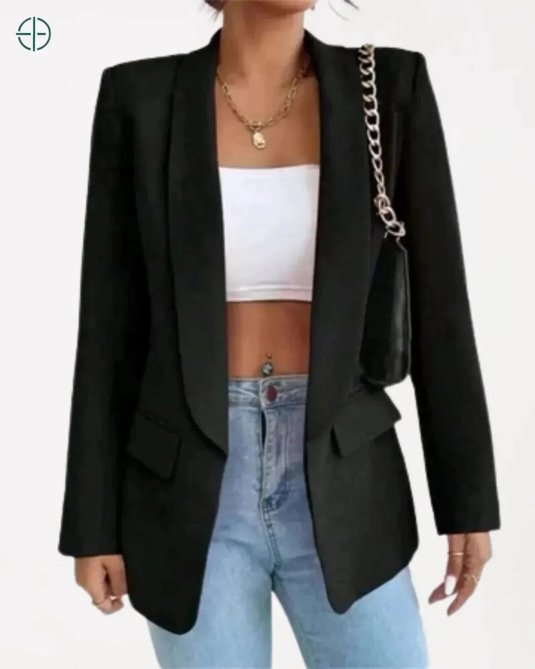 blazer fechado com visual elegante e sofisticado