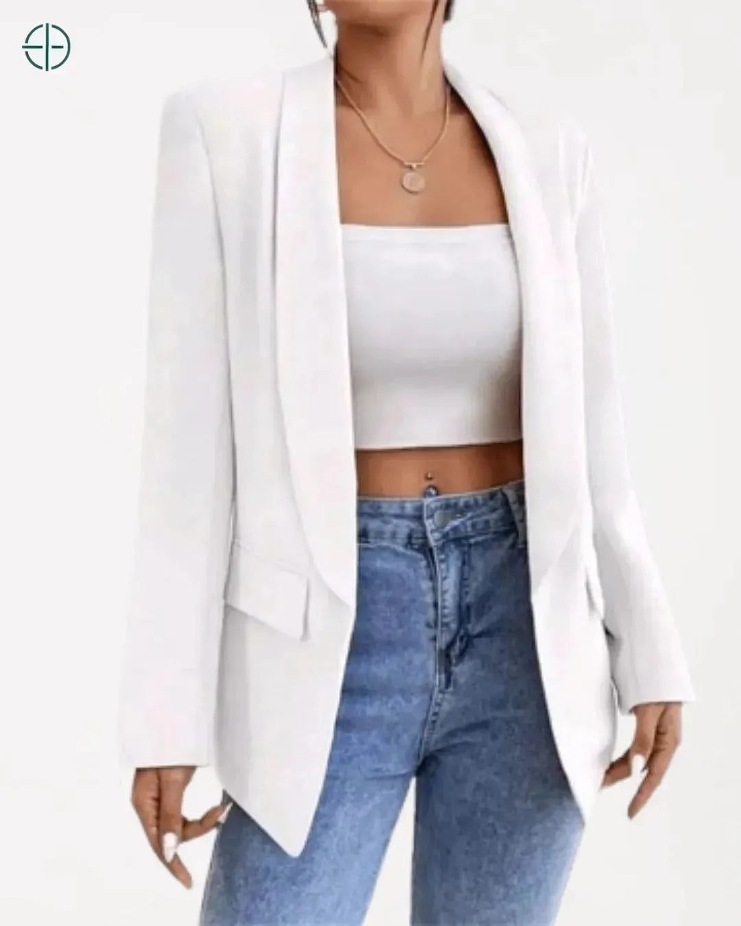 blazer feminino longo com corte reto na parte frontal