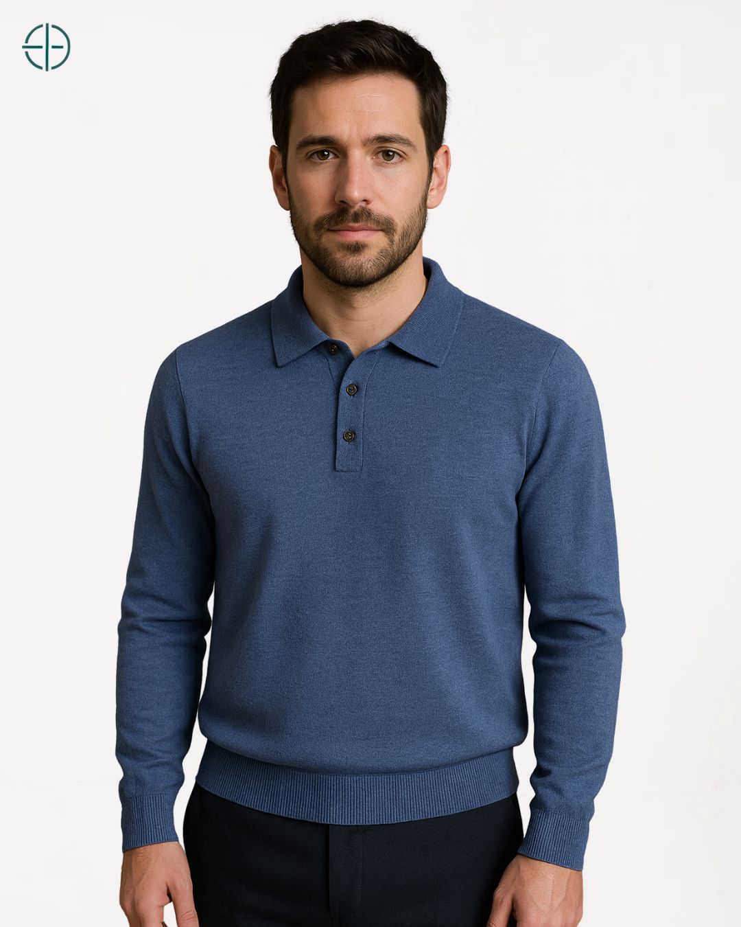 Polo 3 botões masculinas caxemira sobre cadeira de design simples e elegante