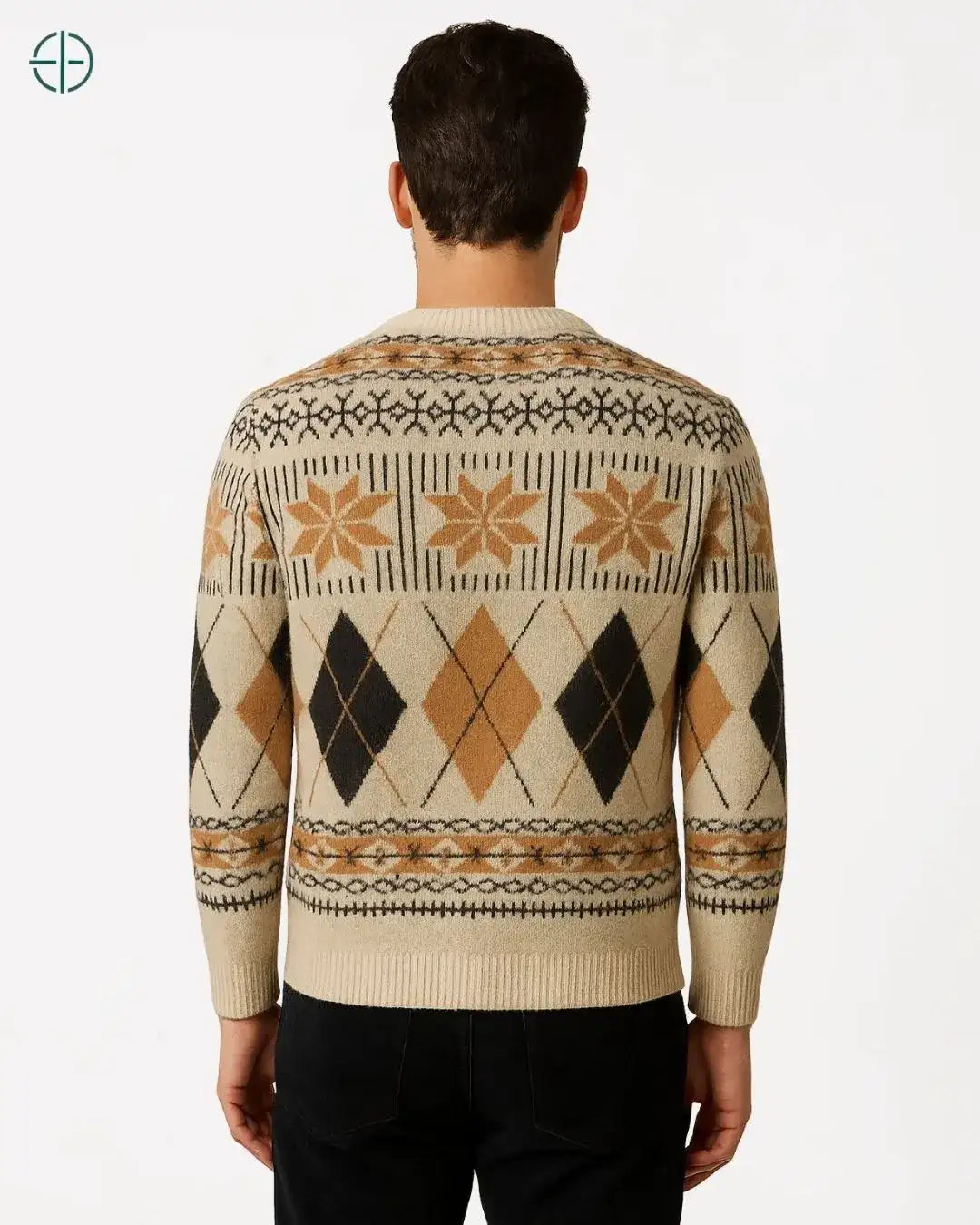 Detalhe do punho canelado em caxemira, de ajuste preciso e toque suave.