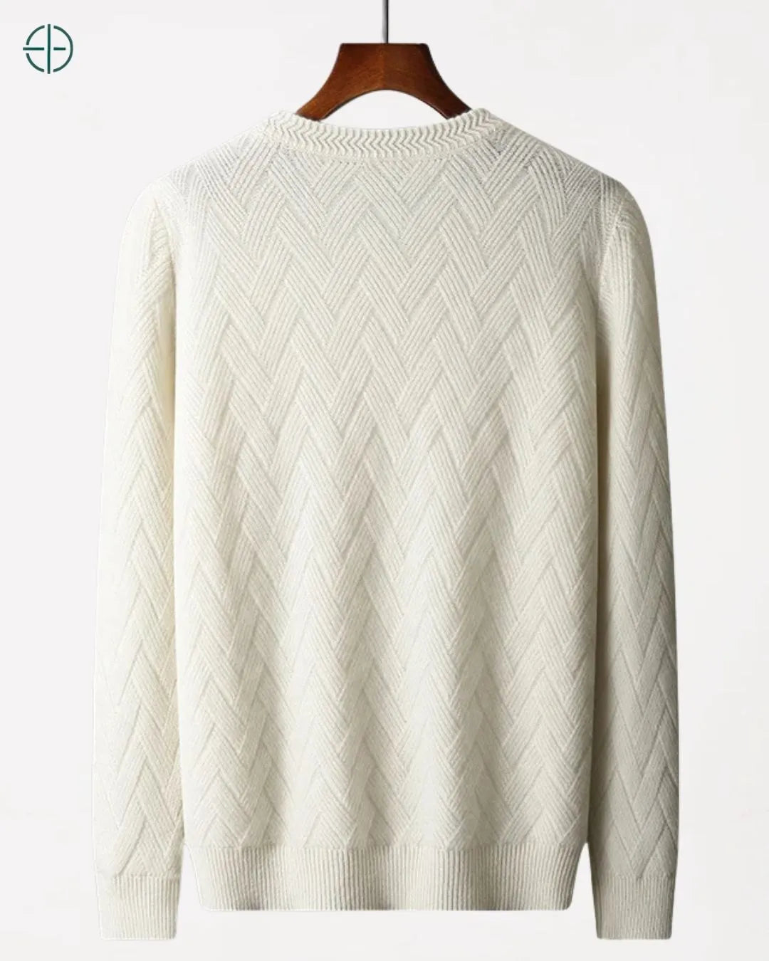 Vista traseira realçando caimento aristocrático e textura premium da caxemira