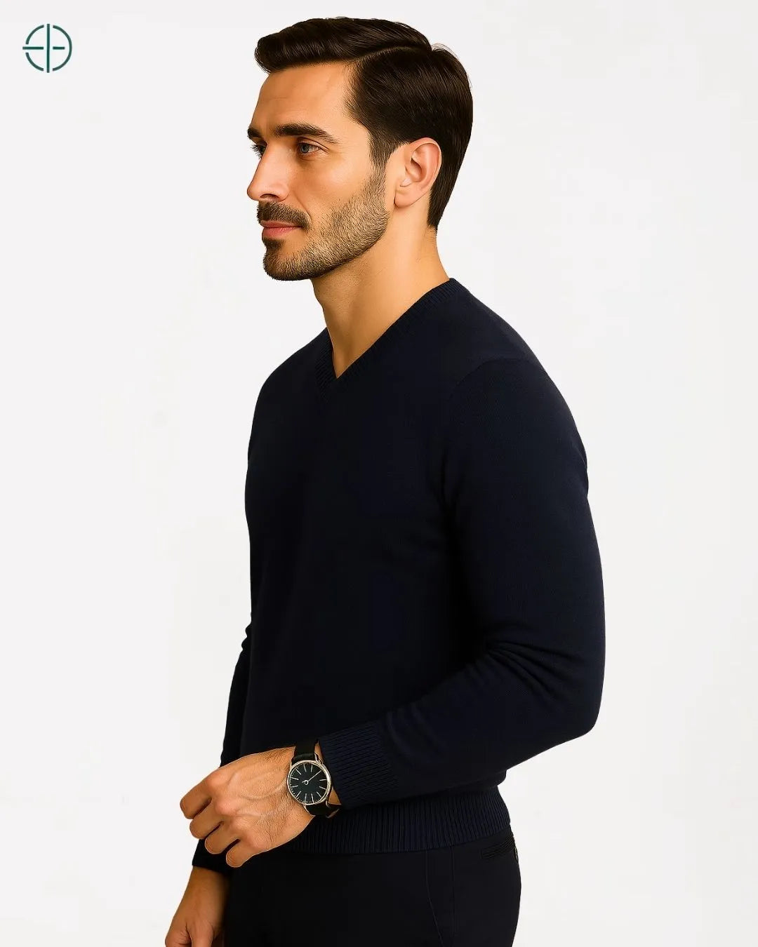 Perspectiva de baixo revelando presença e estrutura da peça old money