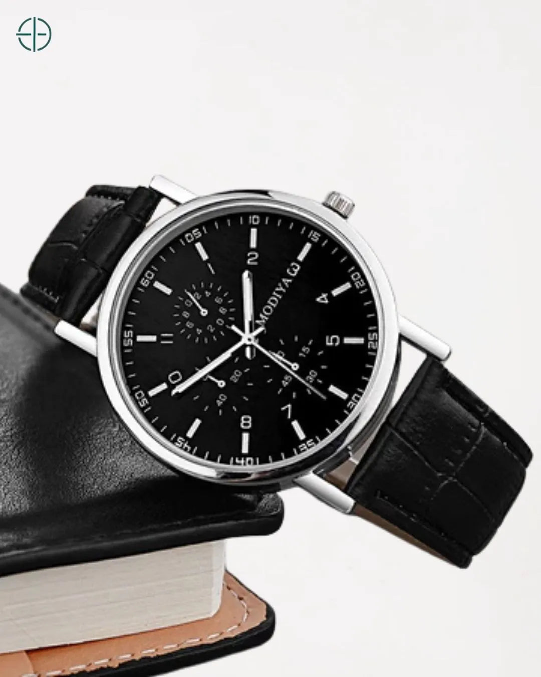 relógio executivo com pulseira preta de couro