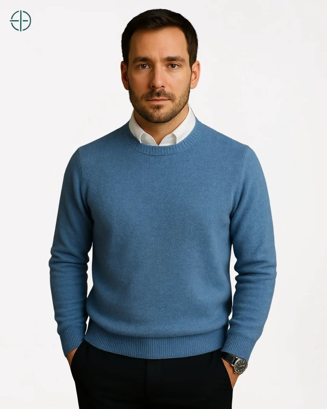 Visual monocromático com suéter masculino discreto e sofisticado