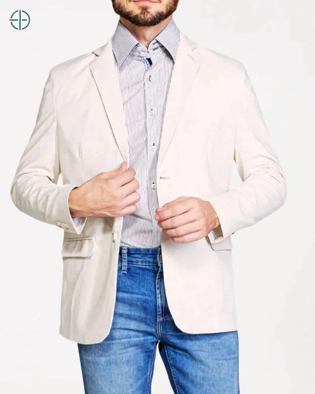detalhes da lapela do blazer masculino de linho