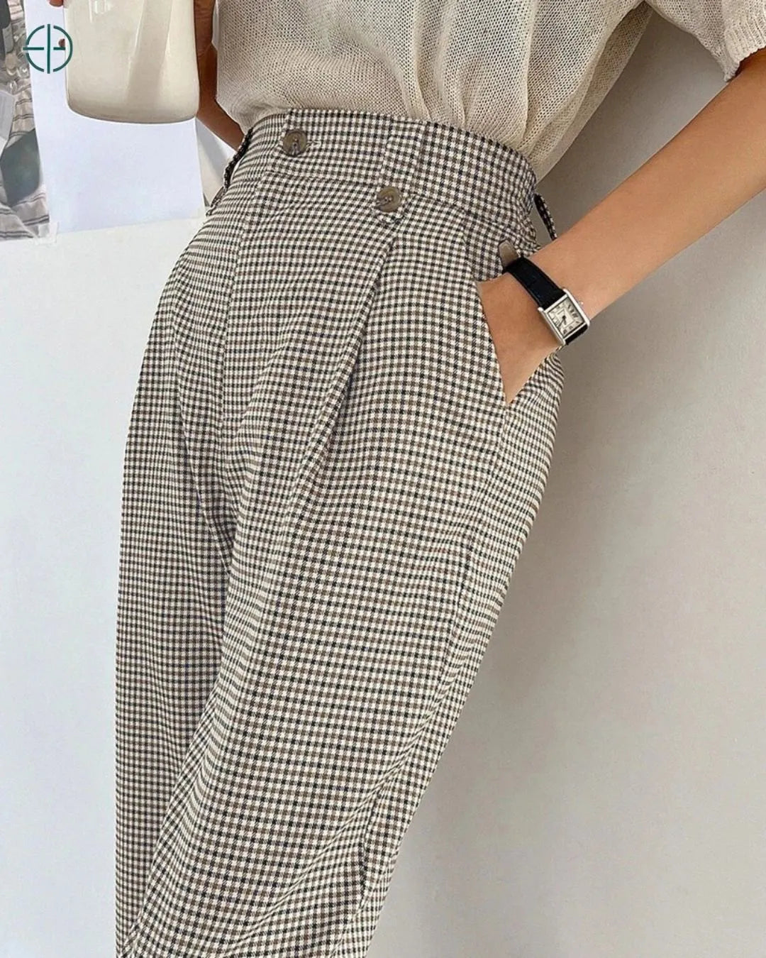 Calça Feminina Gingham com Botão