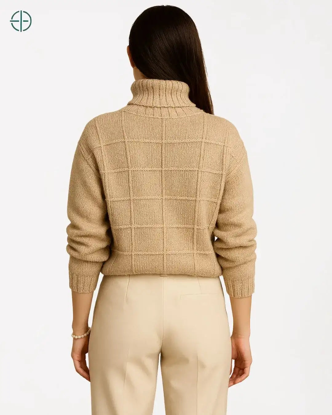 Suéter Gola Alta Quadriculado 100% Caxemira | Rest Money™