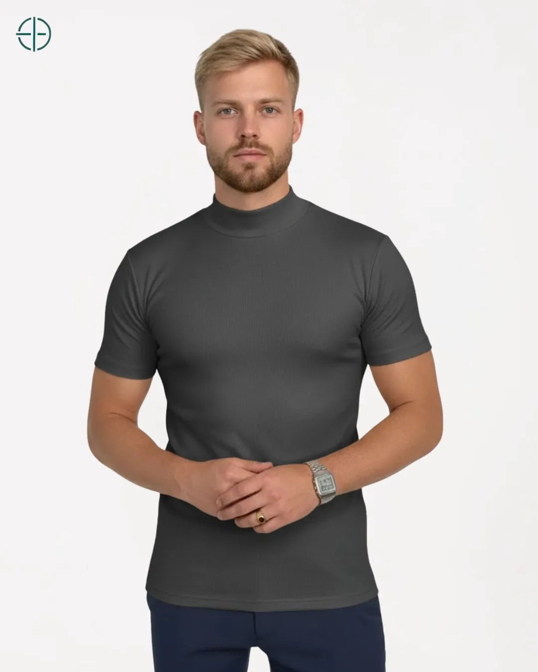 Camisa Masculina Canelada Gola Alta Cinza | Rest Money™