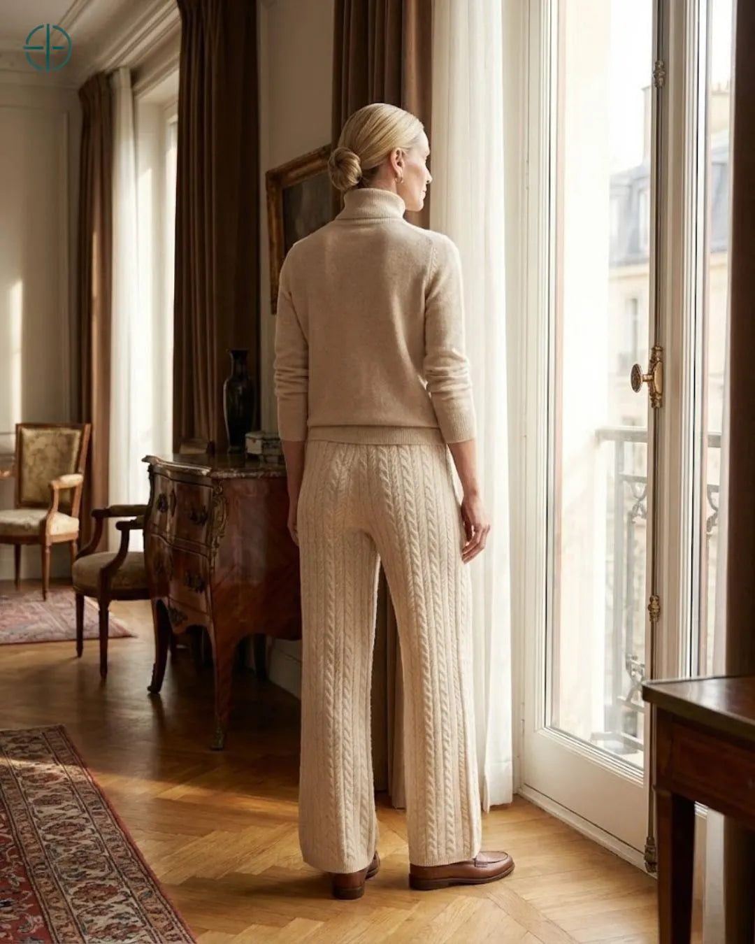 Calça feminina trançada caxemira premium
