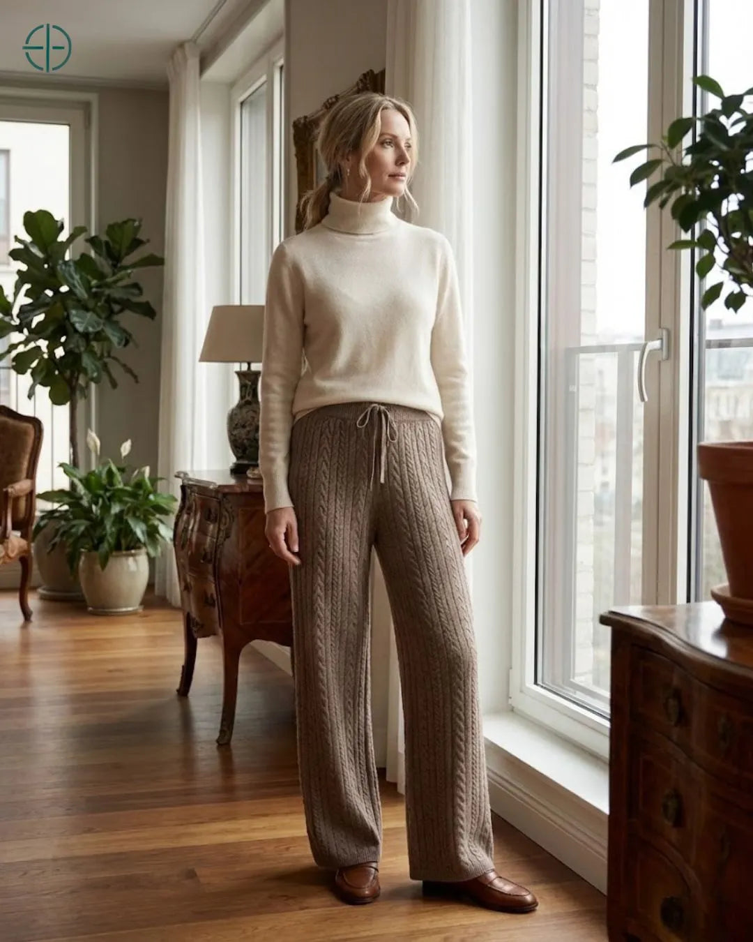 Calça trançada feminina de caxemira premium