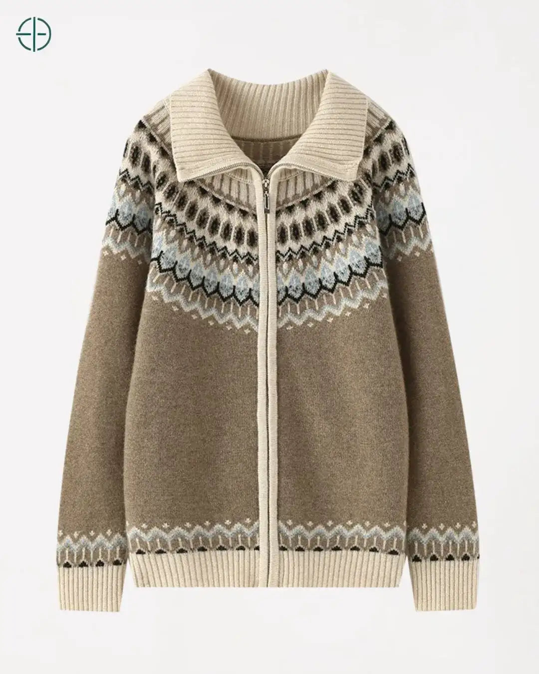 Cardigã Geométrica com Zíper 100% Caxemira