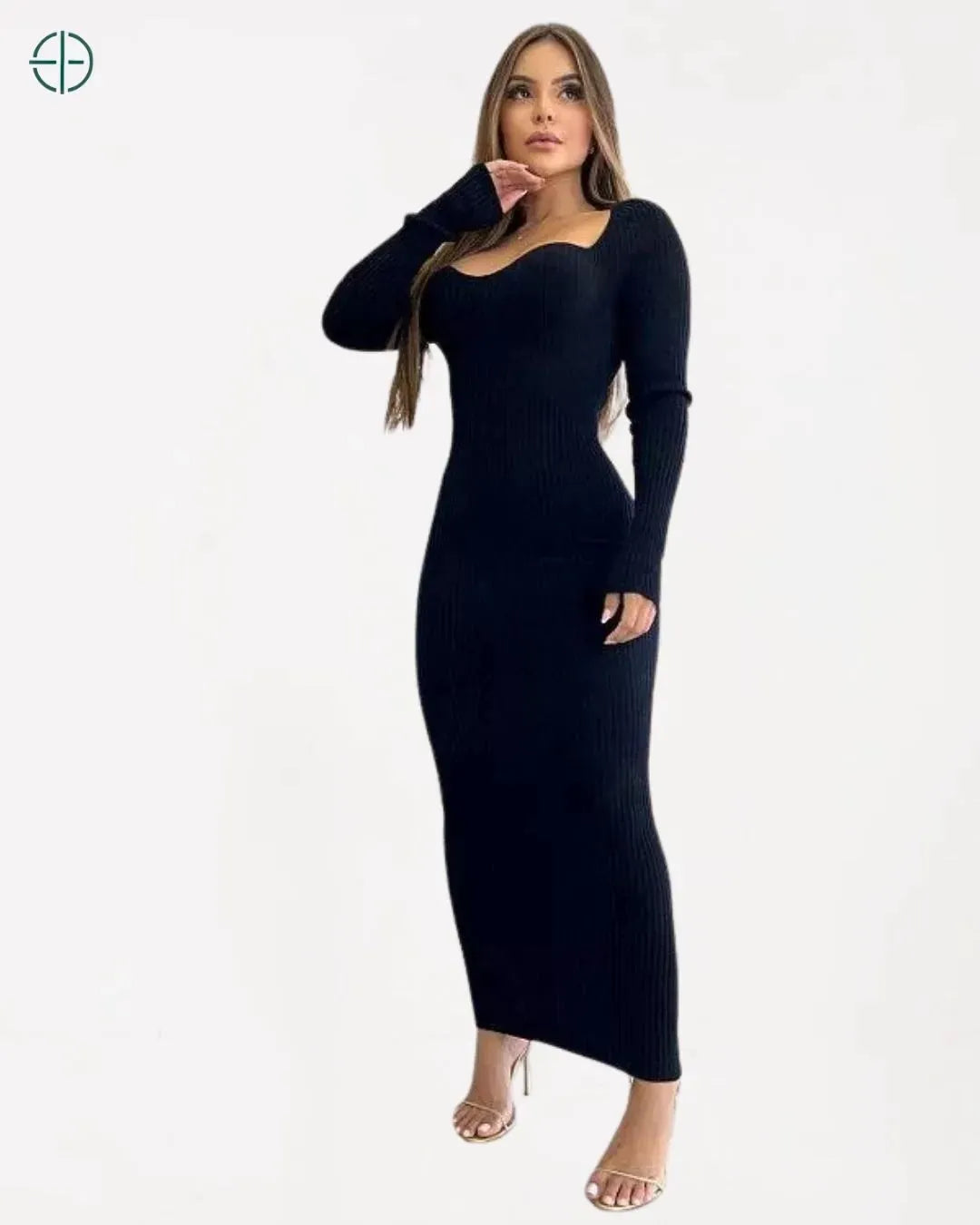 Imagem do vestido longo de tricot canelado, elegante e versátil

