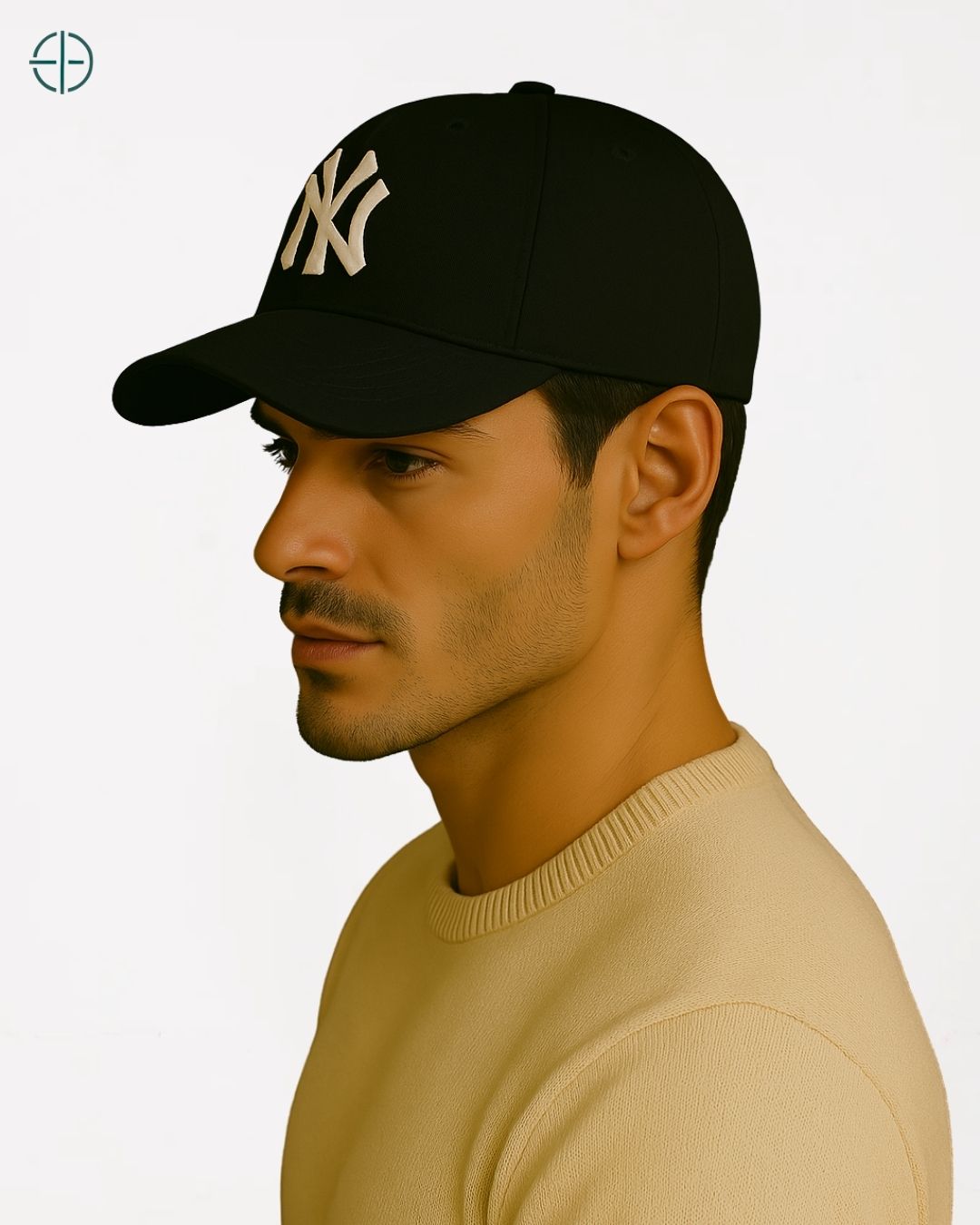 Composição old money completa com camisa branca e boné NY

