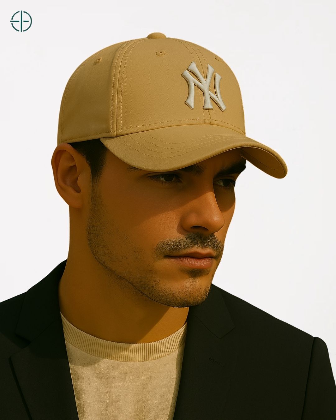 Perfil esquerdo do boné com proporção clássica e estilo discreto

