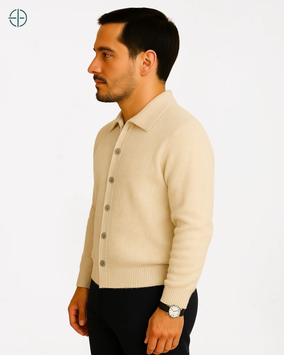 (Conceitual) O molde ou a estrutura da camisa de caxemira sendo visualizada.

