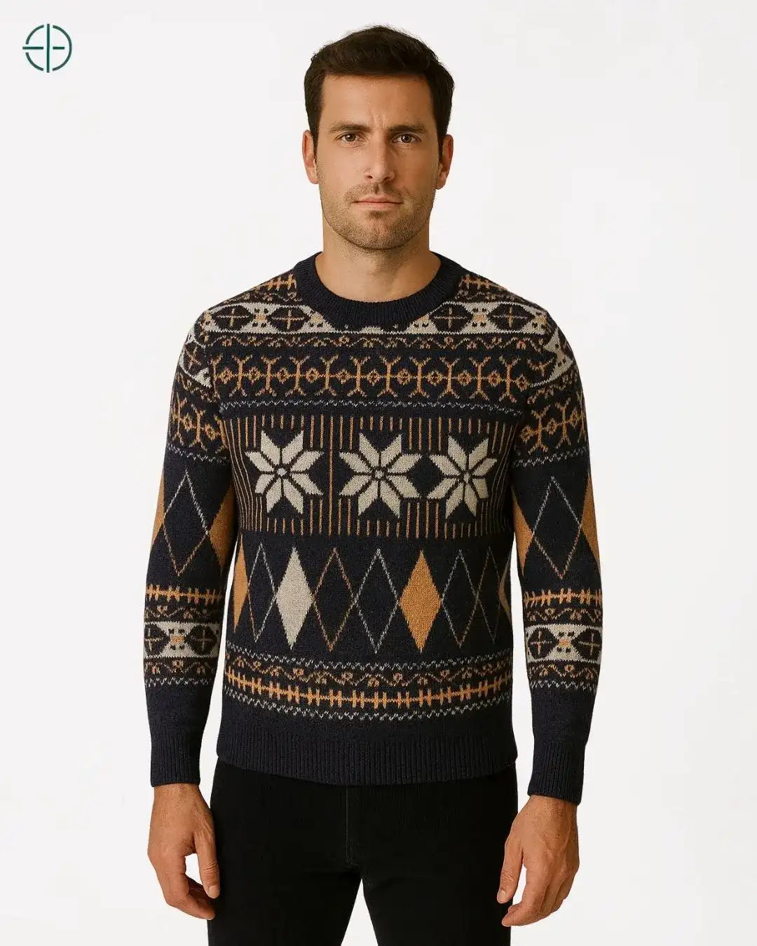 Peça em caxemira retrô vestida em manequim com foco total no produto.

