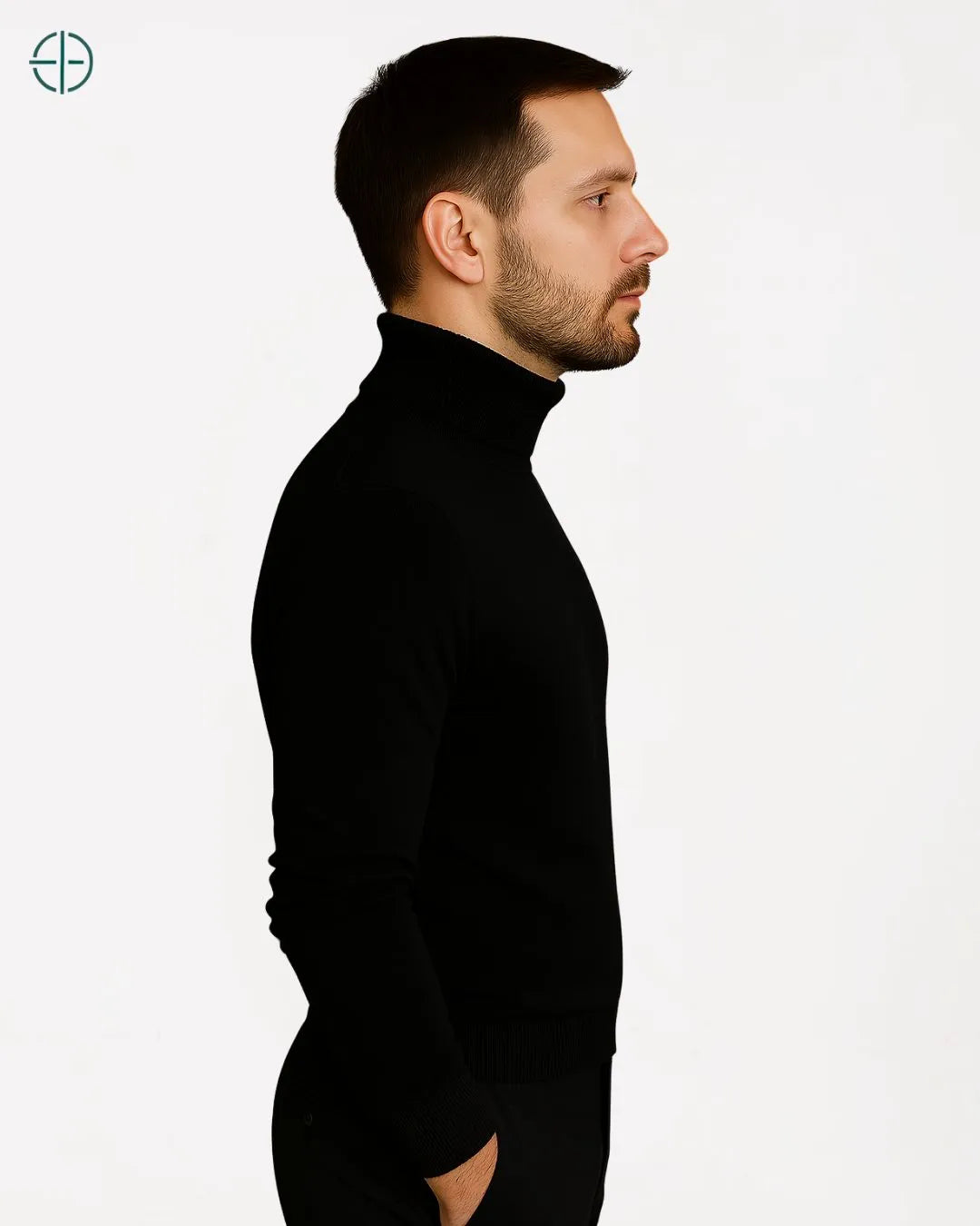 Look clássico com suéter de gola alta Rest Money combinado com blazer de corte reto

