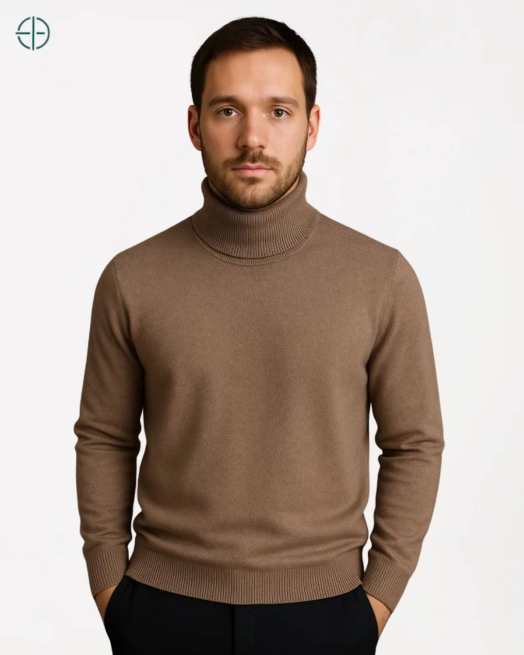 Look sofisticado masculino com suéter de veludo, ambiente clássico e discreto

