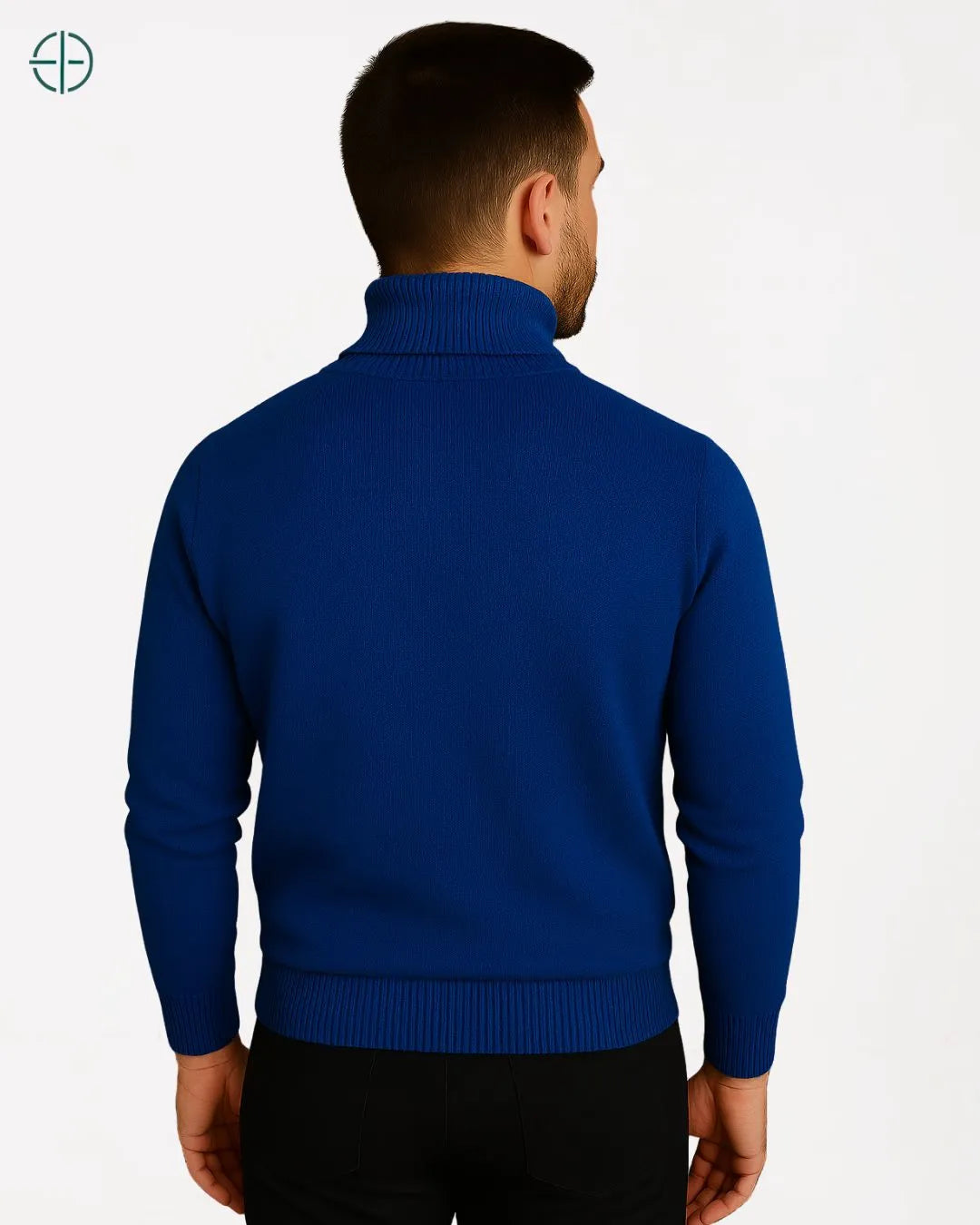 Detalhe do punho do suéter masculino com acabamento premium

